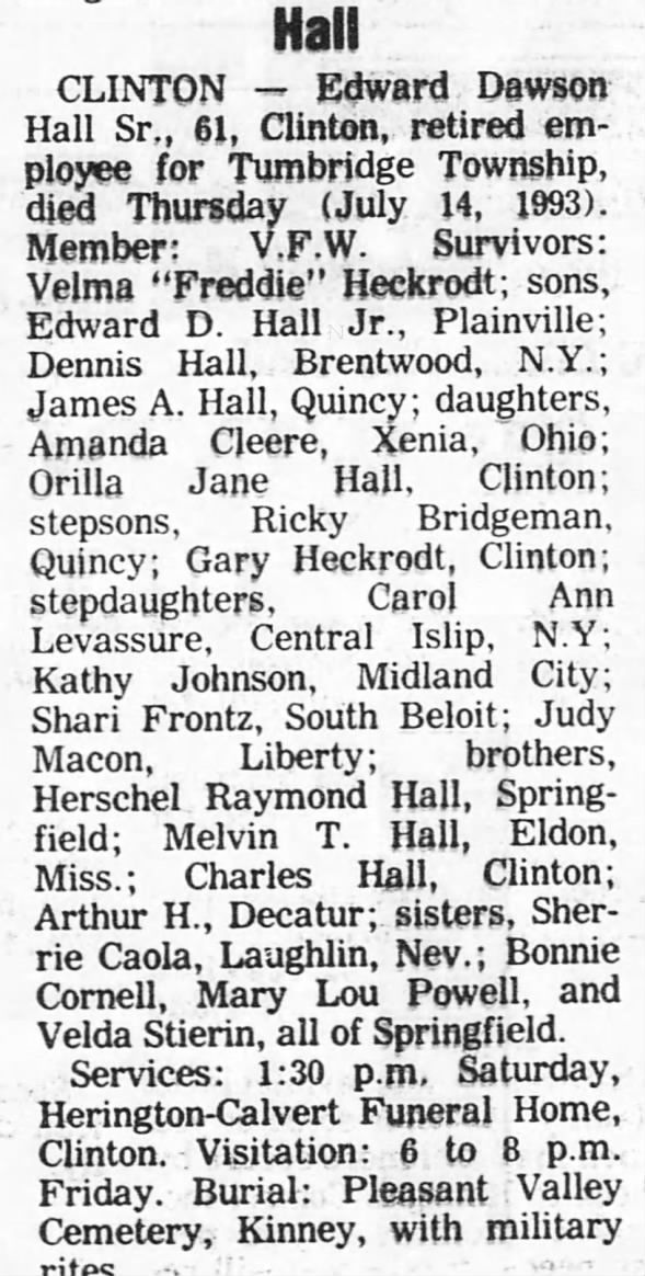 Obituary for Edward Dawson Hall (Aged 61)